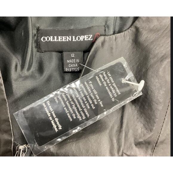 Vintage Colleen Lopez Black Leather Peplum Top Zip Size 12 - Picture 2 of 4